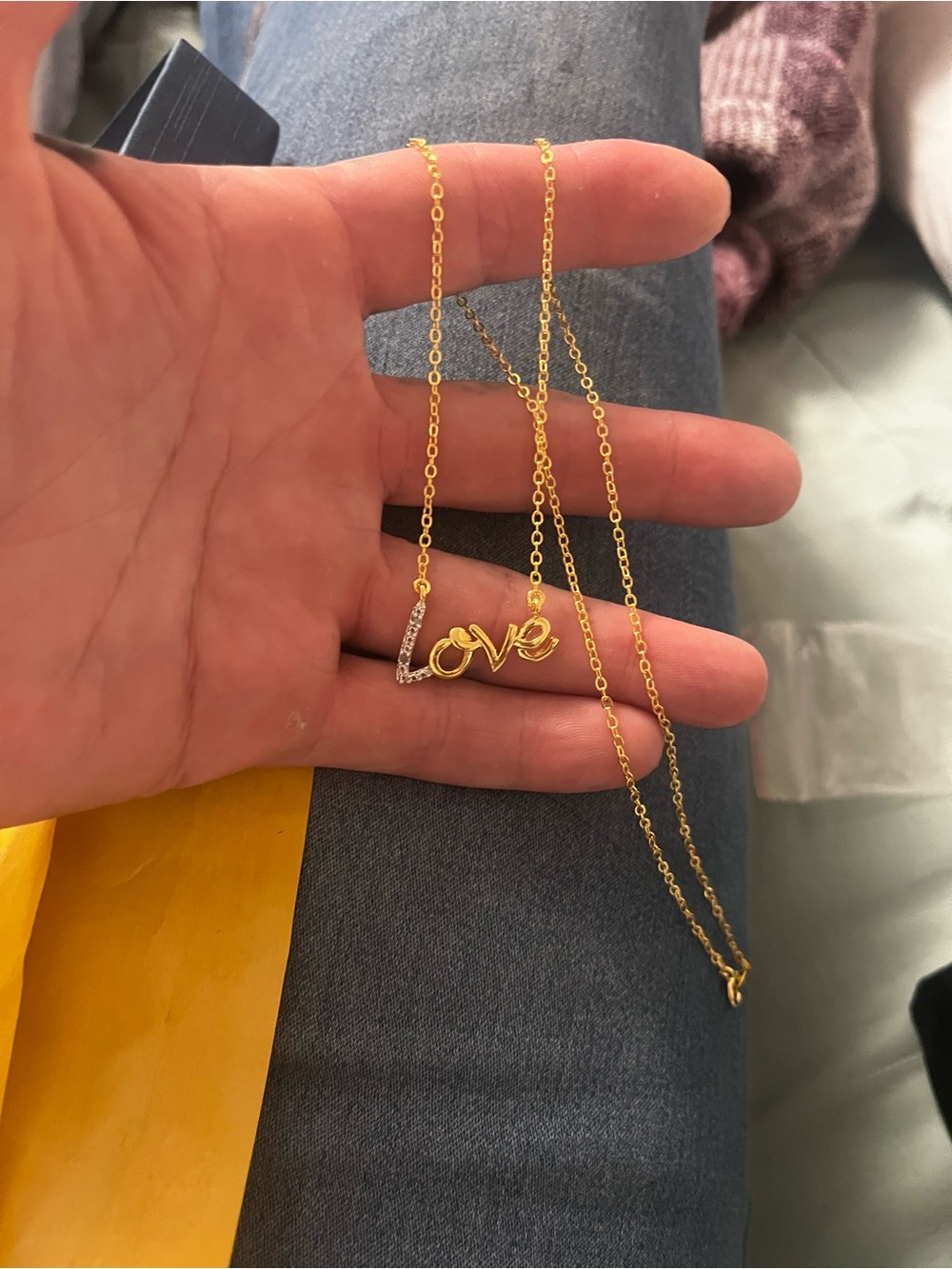 Gold 'Love' Pendant Necklace - Women's Jewelry natural diamonds sterling silver